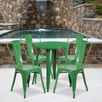 Flash Furniture CH-51080TH-4-18CAFE-GN-GG 24" Round Metal Table Set with Cafe Chairs in Green